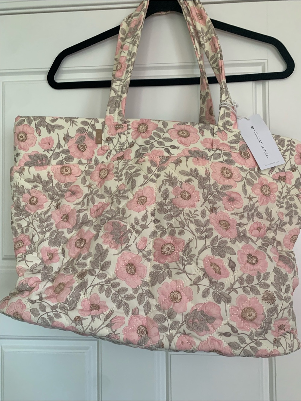 Quilted Floral Tote Bag in Pink and Cream